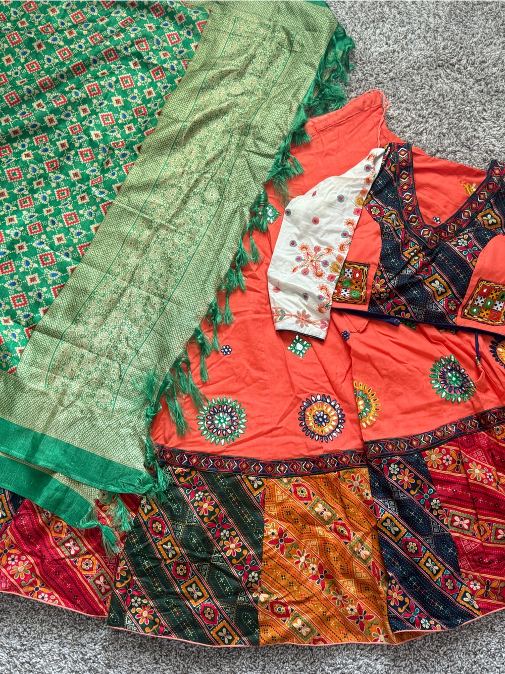 Ethnic Indian Wear Coral Orange & Green traditional Indian lehnga choli set 3